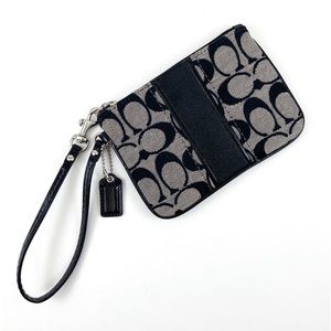 Coach Signature Stripe Wristlet Wallet Black Gray